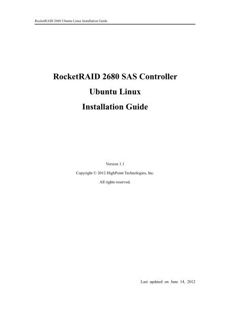 RocketRAID 2680 SAS Controller Ubuntu Linux - Highpoint