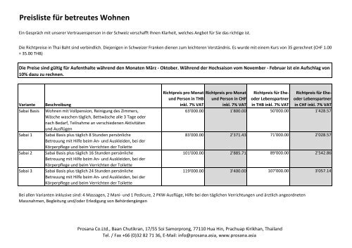 Preisliste betreutes Wohnen.xlsx - Betreutes Wohnen in Thailand