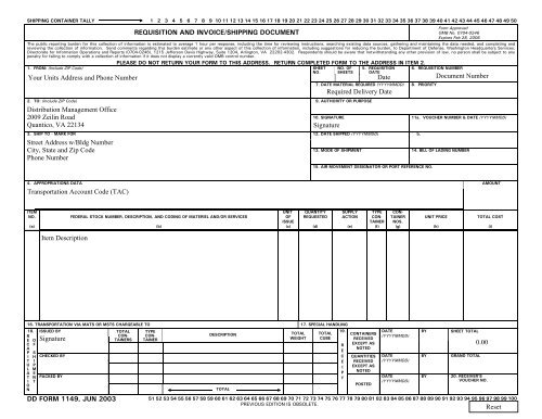 DD Form 1149, Requisition and Invoice/Shipping Document, June ...