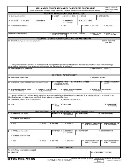 DD Form 1172-2, Application for Identification Card/DEERS ...