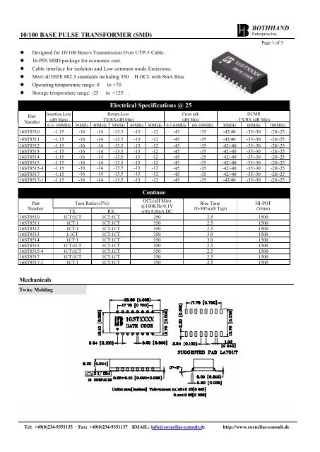 10/100 BASE PULSE TRANSFORMER (SMD ... - Cornelius-Consult