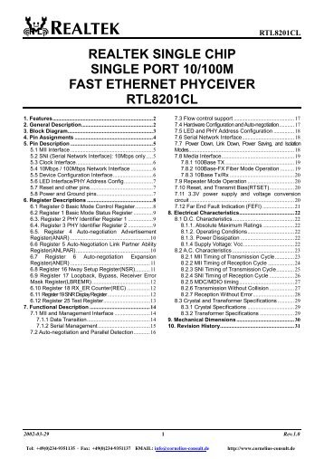 realtek single chip single port 10/100m fast ... - Cornelius-Consult