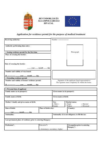 Application for residence permit for the purpose of medical treatment