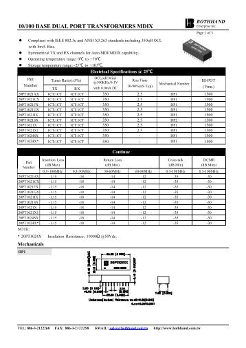 10-100 BASE DUAL PORT TRANSFORMERS MDIX-20PIN-030617