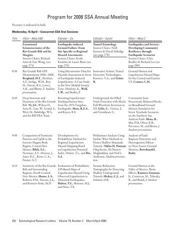 Program for 2008 SSA Annual Meeting - Seismological Society of ...