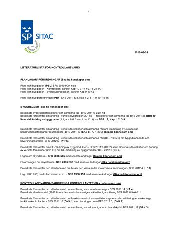2012-08-24 LITTERATURLISTA FÖR KONTROLLANSVARIG ... - Sitac