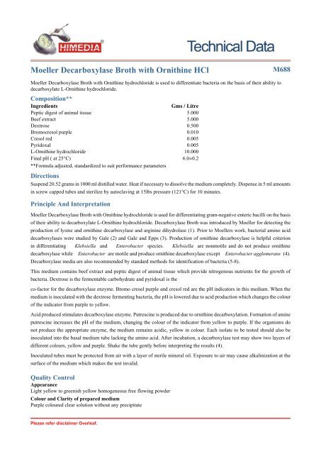 Moeller Decarboxylase Broth with Ornithine HCl - Himedia ...