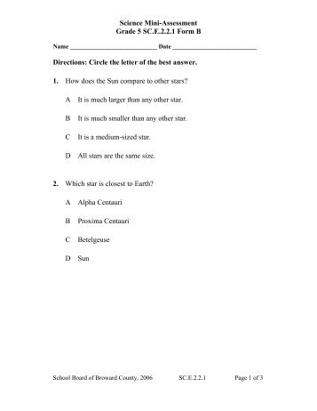 Science Mini-Assessment Grade 5 SC.E.2.2.1 Form B Directions ...