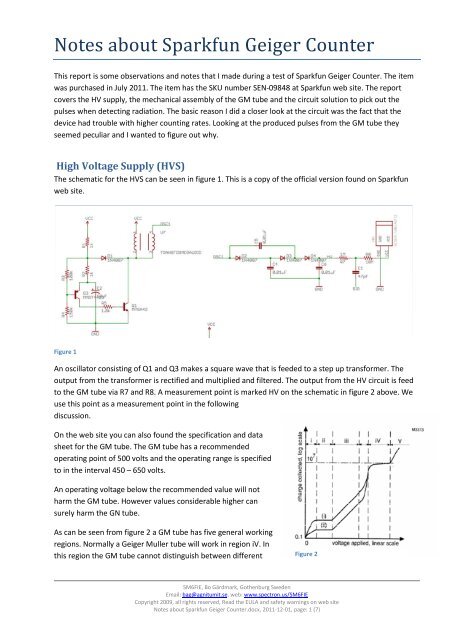 Notes about Sparkfun Geiger Counter - Spectron.us