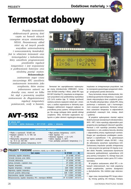 Termostat dobowy - Elektronika Praktyczna