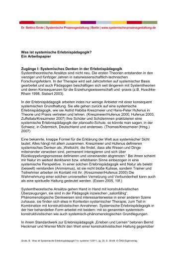 Was ist systemische ErlebnispÃ¤dagogik? Ein Arbeitspapier ZugÃ¤nge ...