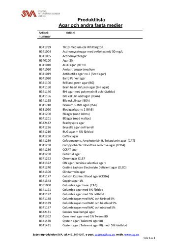 Produktlista Agar och andra fasta medier - SVA