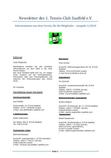 Newsletter des 1. Tennis-Club Saalfeld e.V. - beim 1. Tennis-Club ...