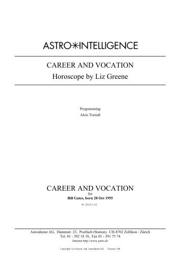 CAREER AND VOCATION Horoscope by Liz Greene CAREER AND ...