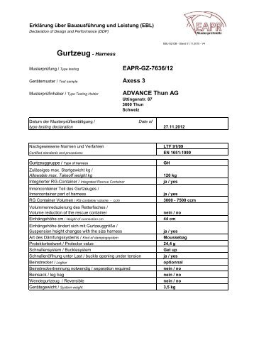 Kennblatt AXESS 3 AIR - ADVANCE