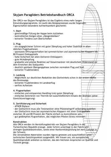 Skyjam Paragliders Betriebshandbuch ORCA