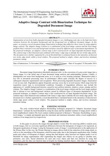 Adaptive Image Contrast with Binarization Technique for Degraded Document Image