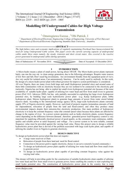 Modelling Of Underground Cables for High Voltage Transmission