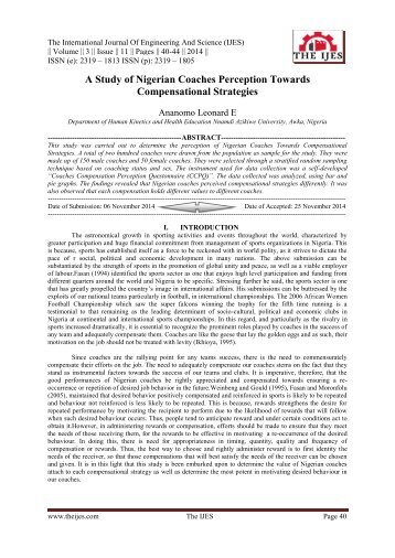 A Study of Nigerian Coaches Perception Towards Compensational Strategies