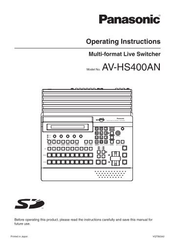 Panasonic AV-HS400A HD-SDI user manual - Talamas