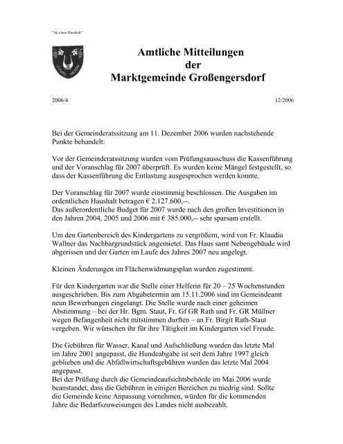 Amtliche Mitteilungen der Marktgemeinde Großengersdorf