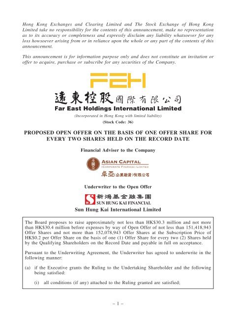 How Long Does Underwriting Take >> Proposed Open Offer On The Basis Of One Hkexnews How Long Does Underwriting Take >> Proposed Open Offer On The Basis Of One Hkexnews