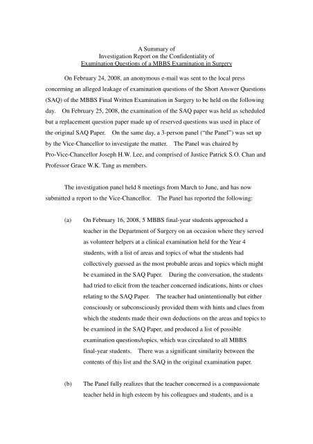 A Summary of Investigation Report on the Confidentiality of ...