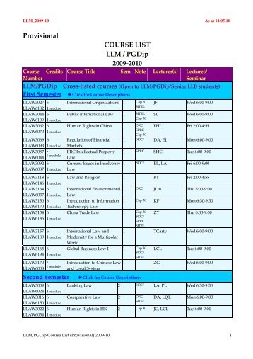 COURSE LIST - Faculty of Law, The University of Hong Kong