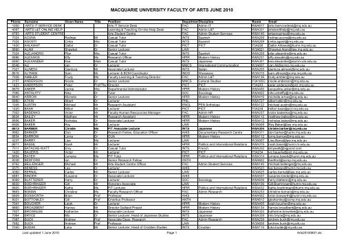 MACQUARIE UNIVERSITY FACULTY OF ARTS JUNE 2010