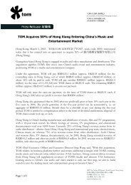 TOM Acquires 50% of Hong Xiang Entering China's ... - TOM Group