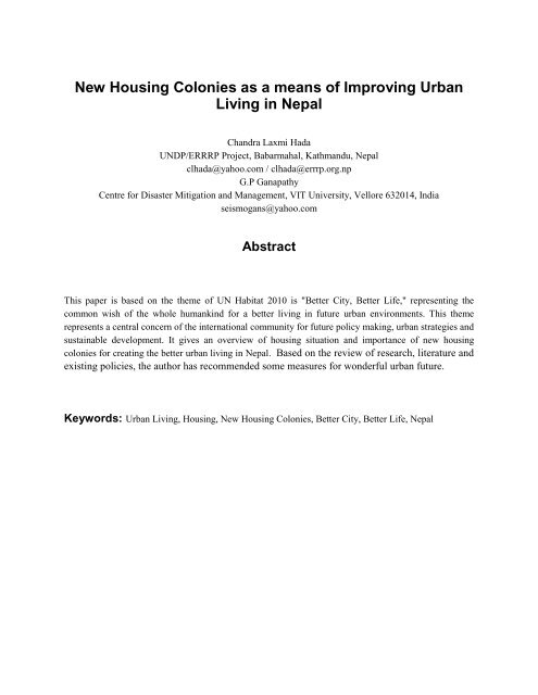 New Housing Colonies as a means of Improving Urban Living in ...