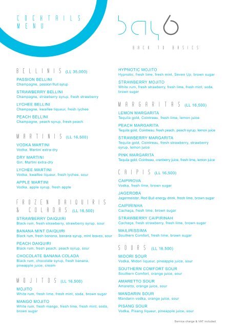 Cocktails Menu Pangea Resort Lebanon