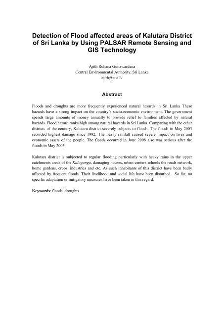 Detection of Flood affected areas of Kalutara District of Sri Lanka by ...