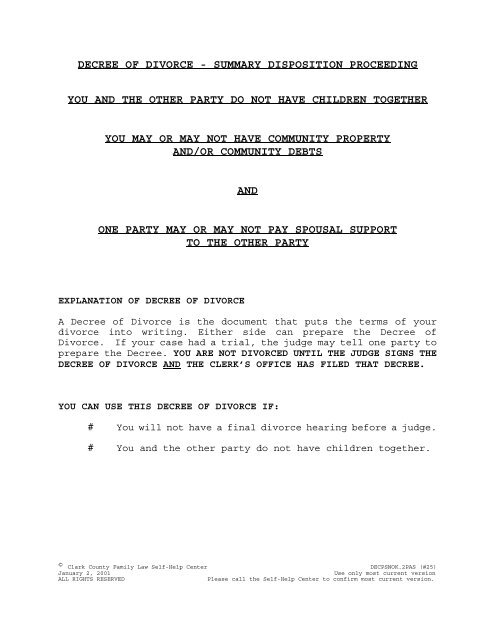 decree of divorce - the Clark County Courts in Las Vegas
