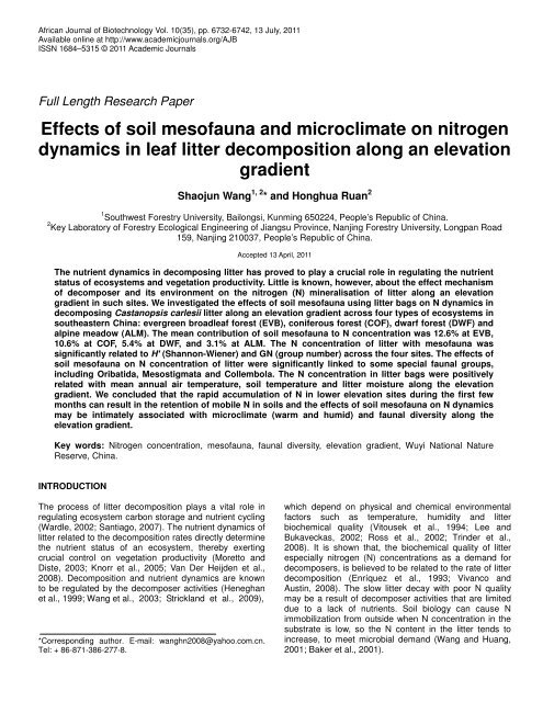 Effects of soil mesofauna and microclimate on nitrogen dynamics in ...