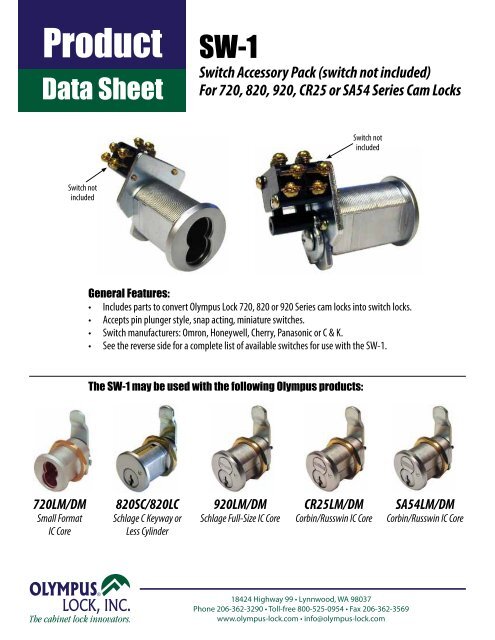 SW-1 Product Data Sheet - Olympus Lock