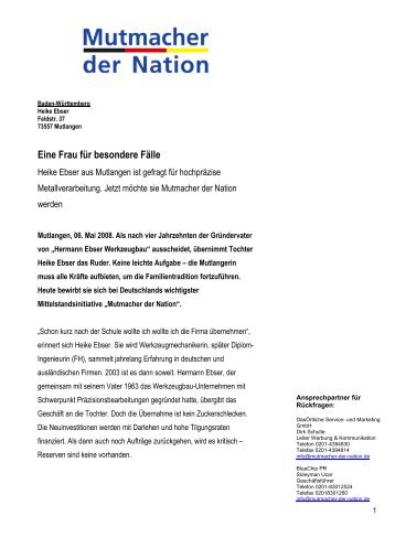 Eine Frau für besondere Fälle - Ebser Werkzeugbau