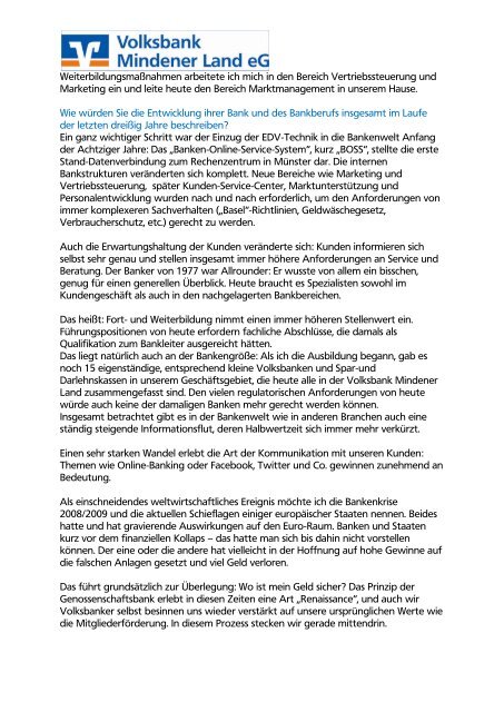 Fragen an den Zeitzeugen Rainer Schmidt - Volksbank Mindener Land eG
