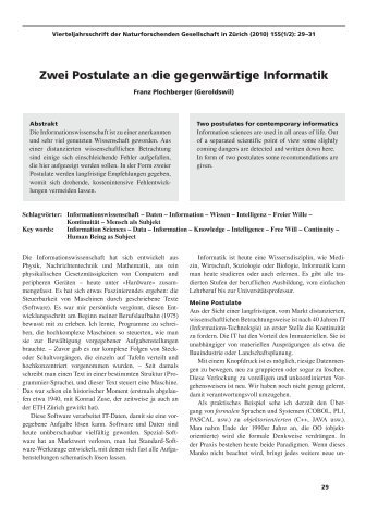 Zwei Postulate an die gegenwärtige Informatik