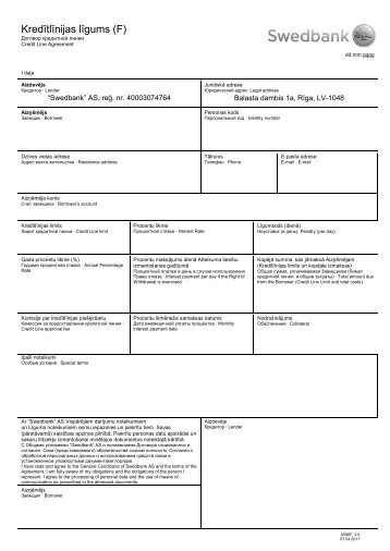 KredÄ«tlÄ«nijas lÄ«gums un lietoÅ¡anas noteikumi - Swedbank