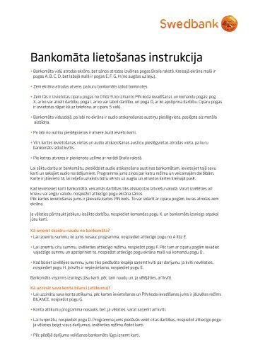 BankomÄta lietoÅ¡anas instrukcija - Swedbank
