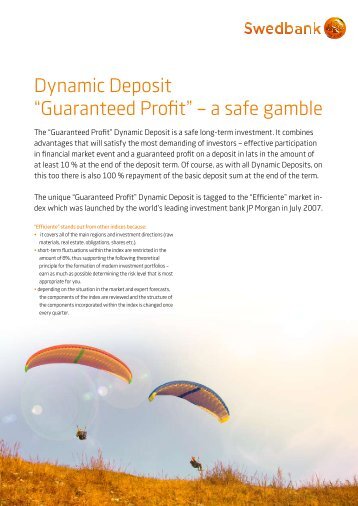 Dynamic Deposit âGuaranteed Profitâ â a safe gamble - Swedbank