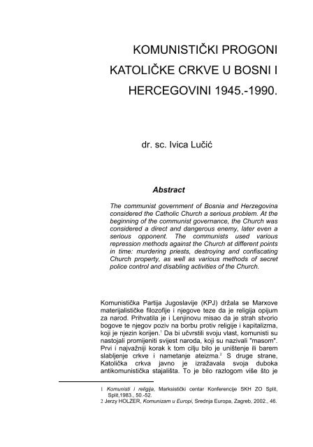 komunistiÄki progoni katoliÄke crkve u bosni i hercegovini 1945.-1990.