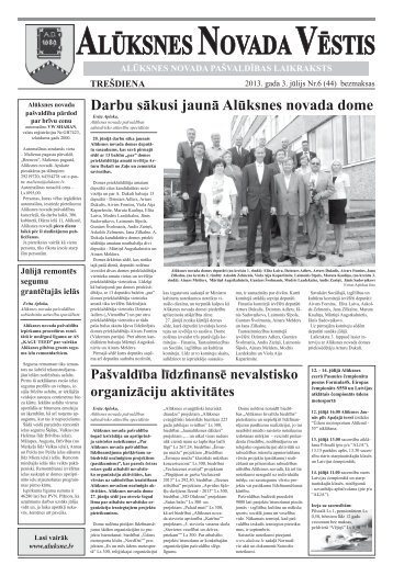 IznÄcis paÅ¡valdÄ«bas laikraksta "AlÅ«ksnes Novada VÄstis" jÅ«lija numurs