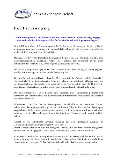 Forfaitierung|Beschreibung - Marktplatz fÃ¼r Factoring