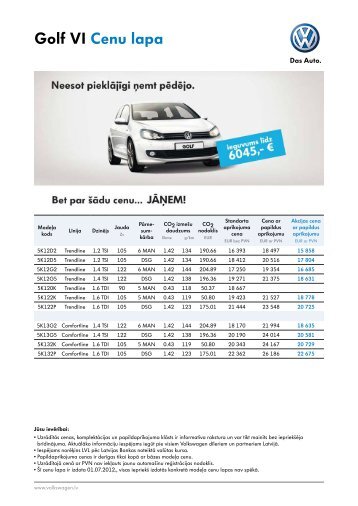 VW Golf 6 akcijas cenu lapa - SD Autocentrs