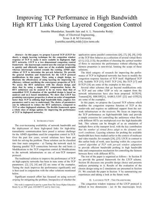 Improving TCP Performance in High Bandwidth High RTT Links ...