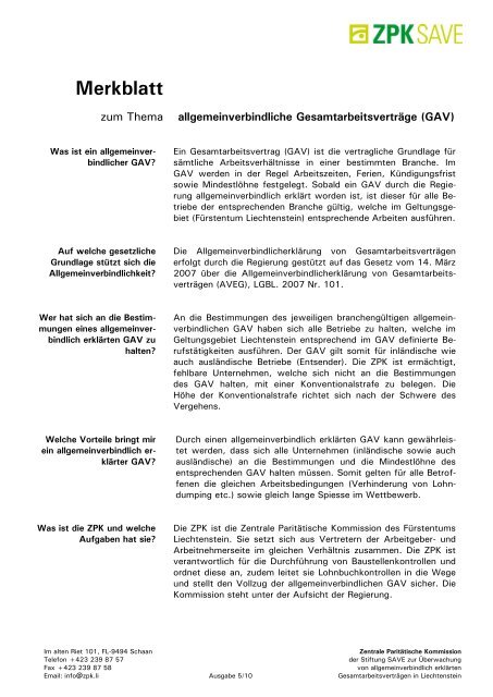 Merkblatt - Zentral ParitÃ¤tische Kommission der Stiftung SAVE