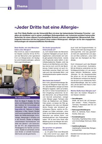 Thema Allergien: mit Prof. Beda Stadler und GL aha!