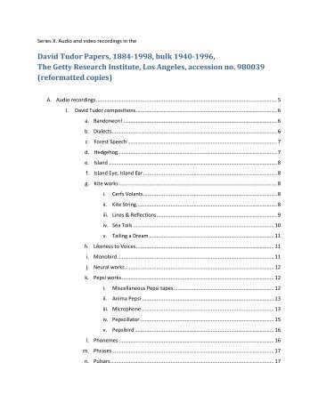 David Tudor Papers, 1884-1998, bulk 1940-1996, The Getty ...